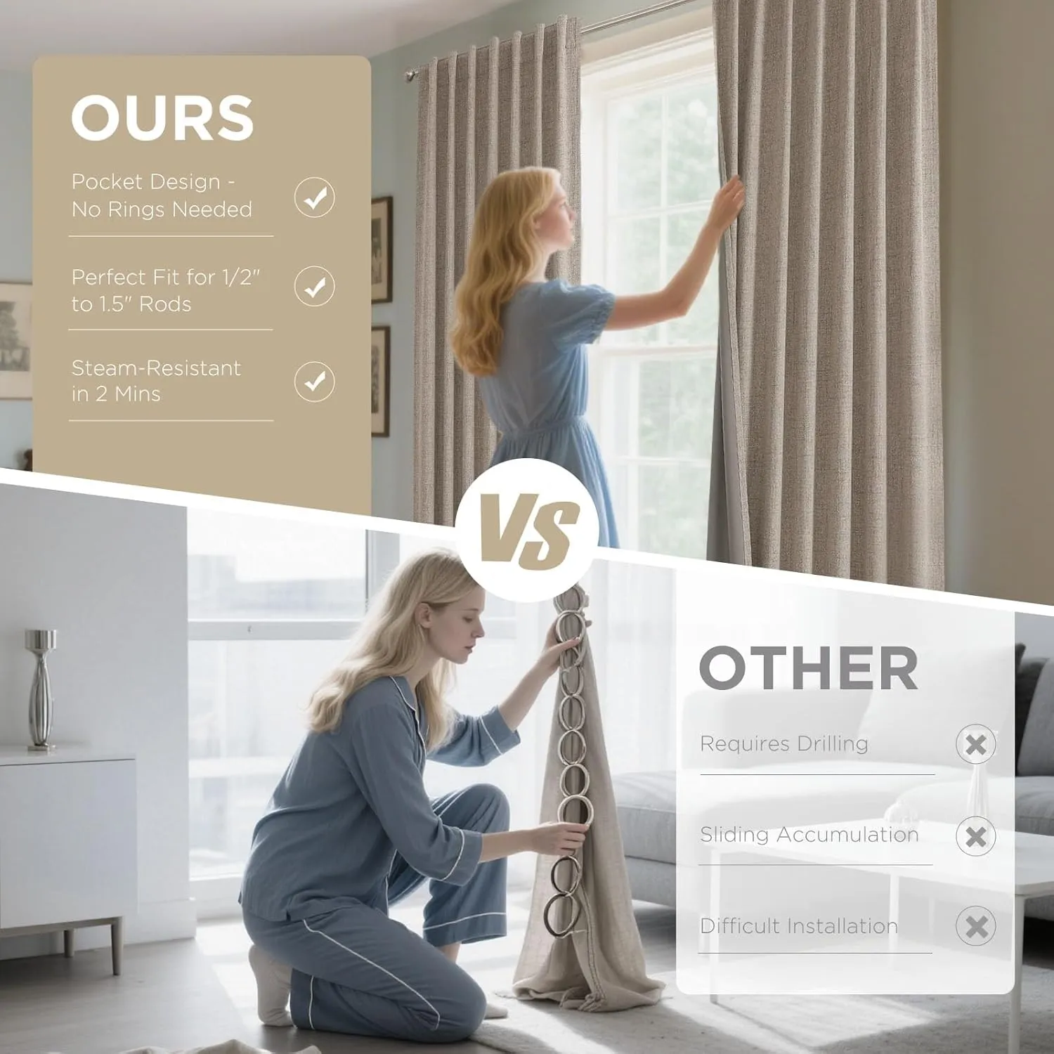 Joydeco Blackout Curtains for Bedroom - Natural Linen Curtains 84 inch Long, Thermal Insulated 100% Blackout 2 Panels Light Blocking Drapes, Rod Pocket & Back Tabs, Darkening Privacy for Living Room