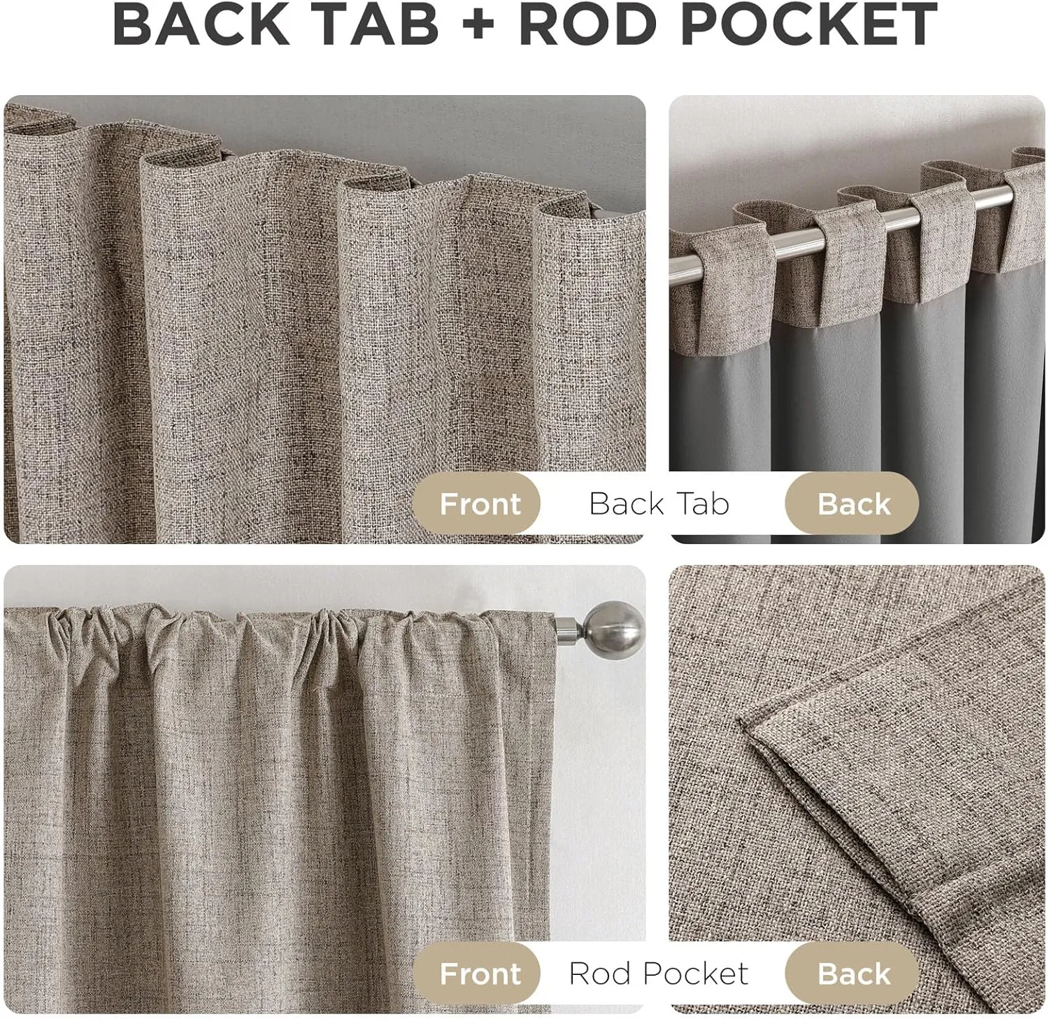 Joydeco Blackout Curtains for Bedroom - Natural Linen Curtains 84 inch Long, Thermal Insulated 100% Blackout 2 Panels Light Blocking Drapes, Rod Pocket & Back Tabs, Darkening Privacy for Living Room