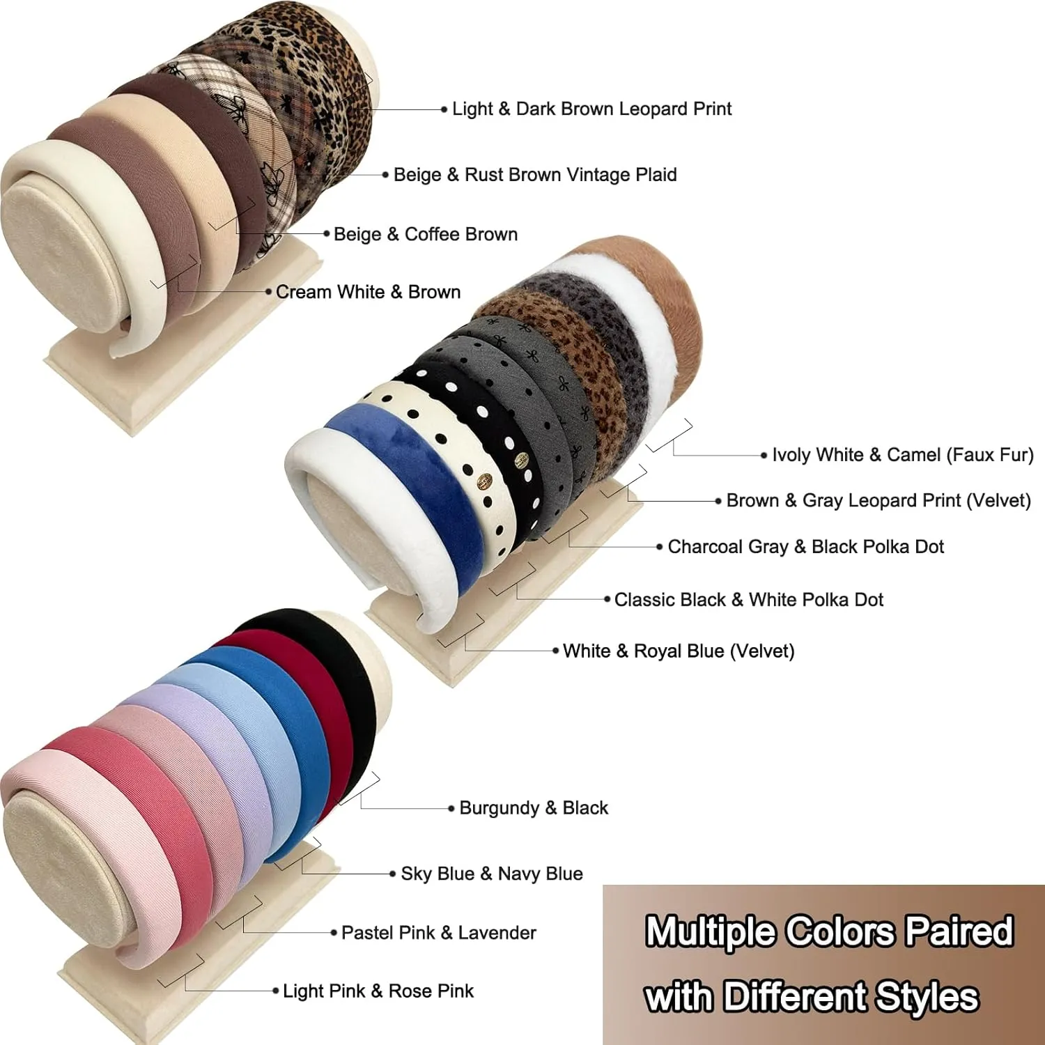 Jseng 2Packs Knotted Headbands for Women - Leopard Velvet Padded Headbands- Wide Headbands Thick Hair Bands for Stylish Comfortable Hair Accessory