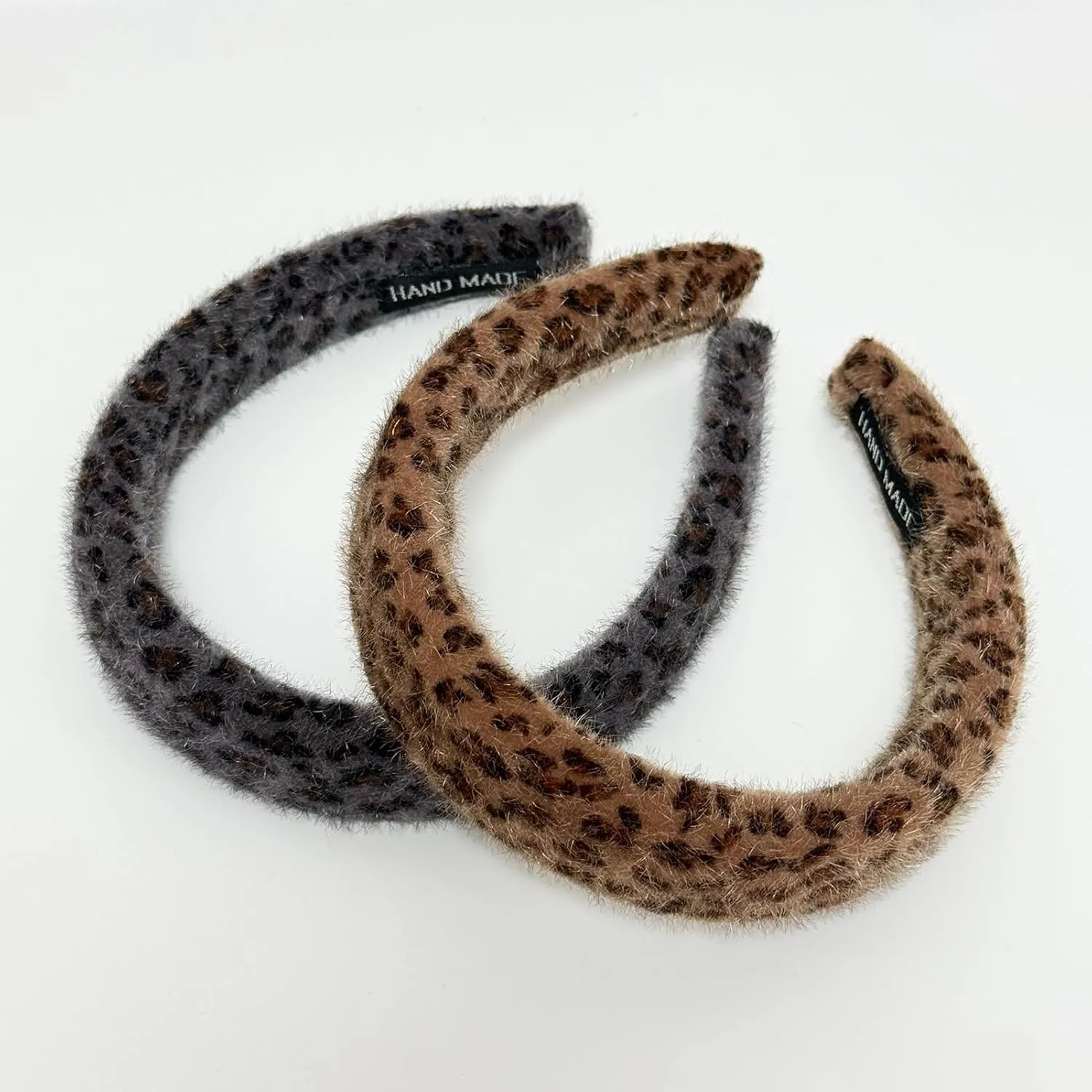 Jseng 2Packs Knotted Headbands for Women - Leopard Velvet Padded Headbands- Wide Headbands Thick Hair Bands for Stylish Comfortable Hair Accessory