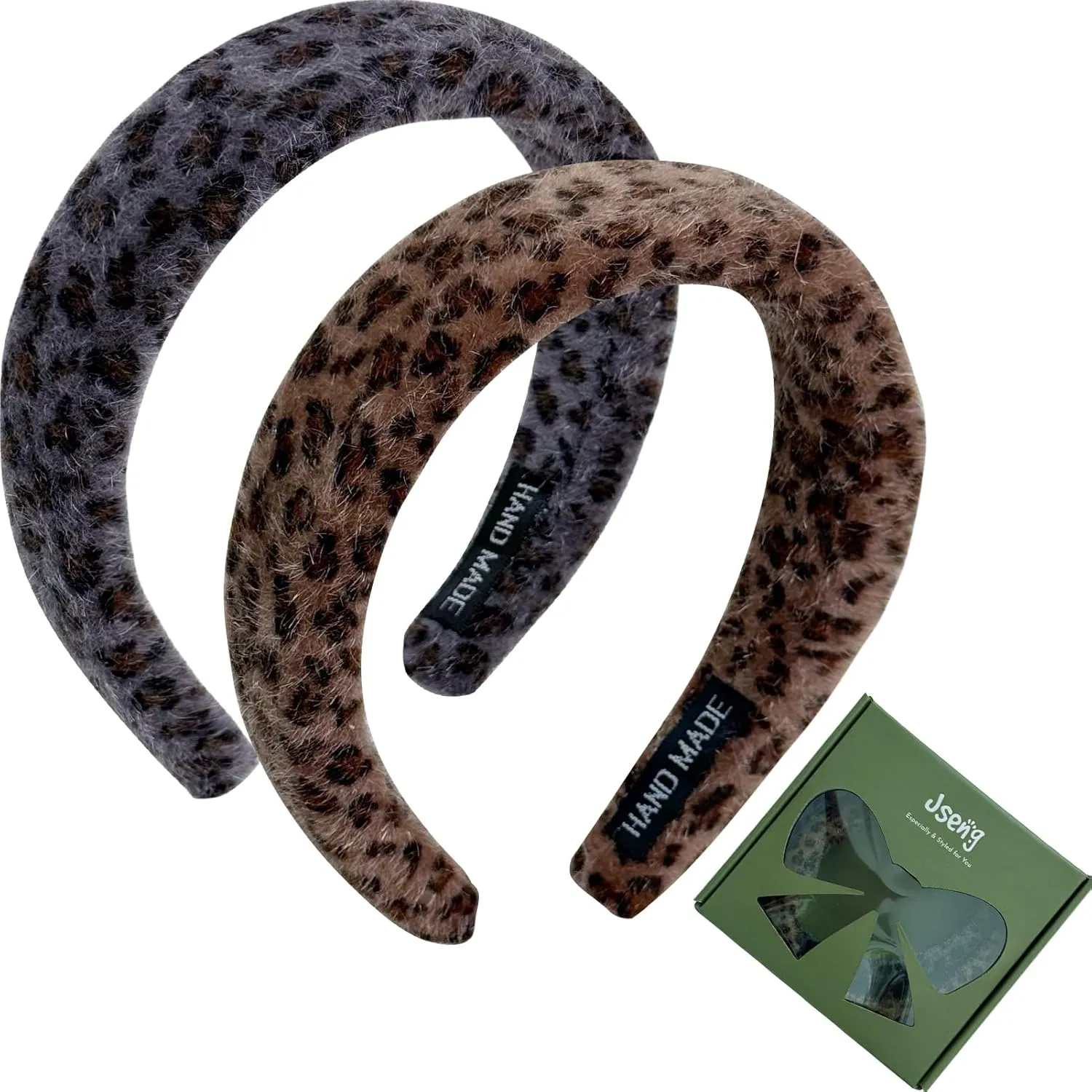 Jseng 2Packs Knotted Headbands for Women - Leopard Velvet Padded Headbands- Wide Headbands Thick Hair Bands for Stylish Comfortable Hair Accessory