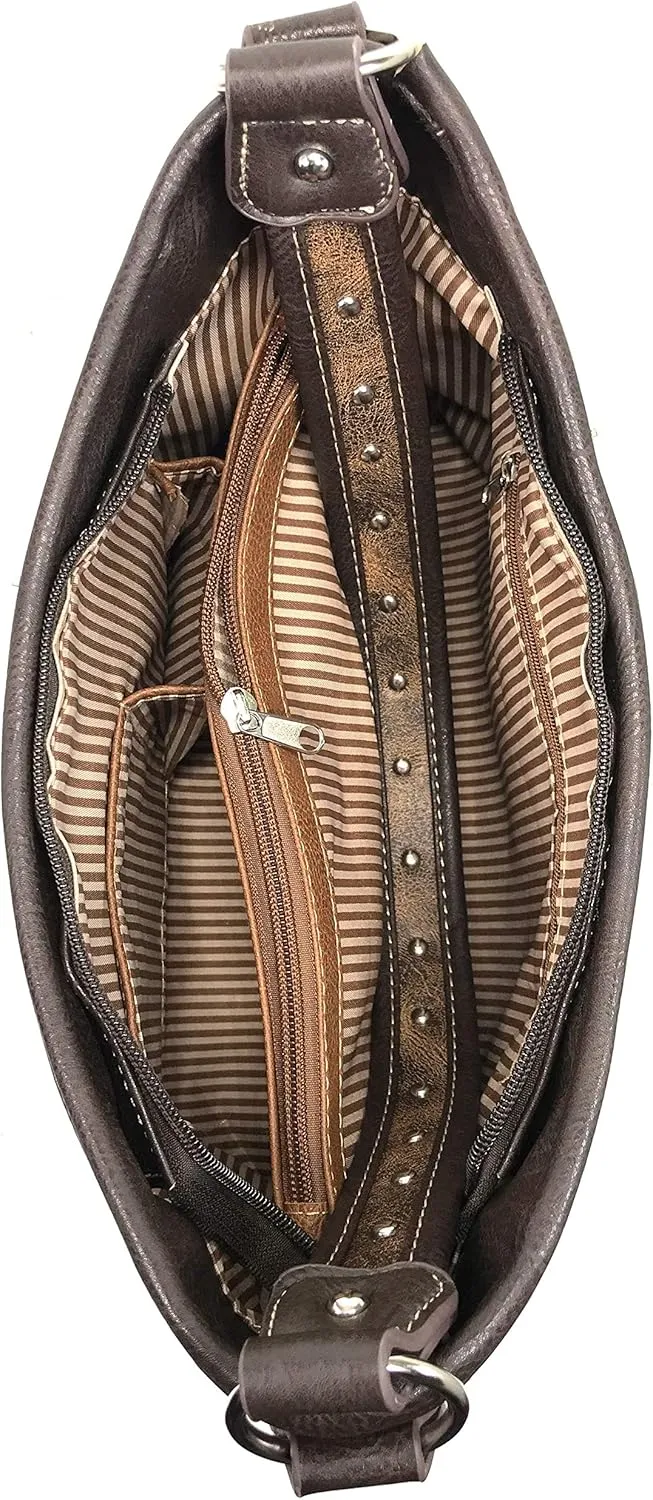Justin West Native Longhorn Cow Skull Cactus Feather Color Conceal Carry Shoulder Handbag Purse | Trifold Wallet