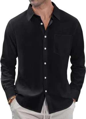 J.VER Men's Linen Shirts Casual Button Down Long Sleeve Shirt Solid Spread Collar Summer Beach Shirts with Pocket