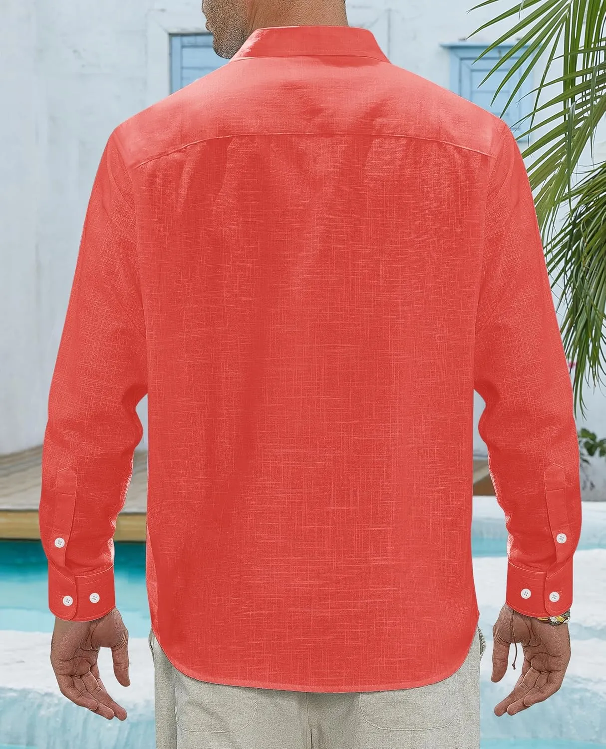 J.VER Men's Linen Shirts Casual Button Down Long Sleeve Shirt Solid Spread Collar Summer Beach Shirts with Pocket