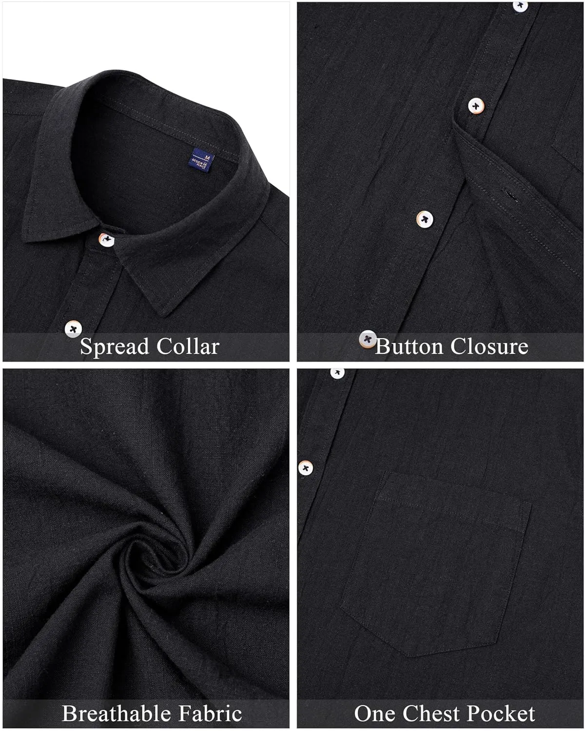 J.VER Men's Linen Shirts Casual Button Down Long Sleeve Shirt Solid Spread Collar Summer Beach Shirts with Pocket