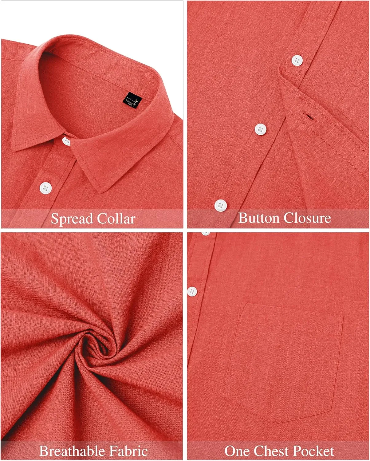 J.VER Men's Linen Shirts Casual Button Down Long Sleeve Shirt Solid Spread Collar Summer Beach Shirts with Pocket