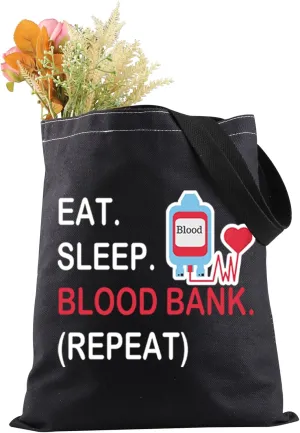 JXGZSO Blood Bank Tech Shopping Bag Eat Sleep Blood Bank Repeat Tote Bag Med Tech Clinical Laboratory Gift Lab Scientist Gift