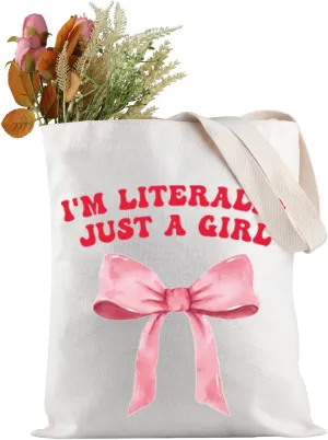 JXGZSO Cute Girly Coquette Bow Shoulder Bag I Am Literally Just A Girl Tote Bag Gift Ideas for Her