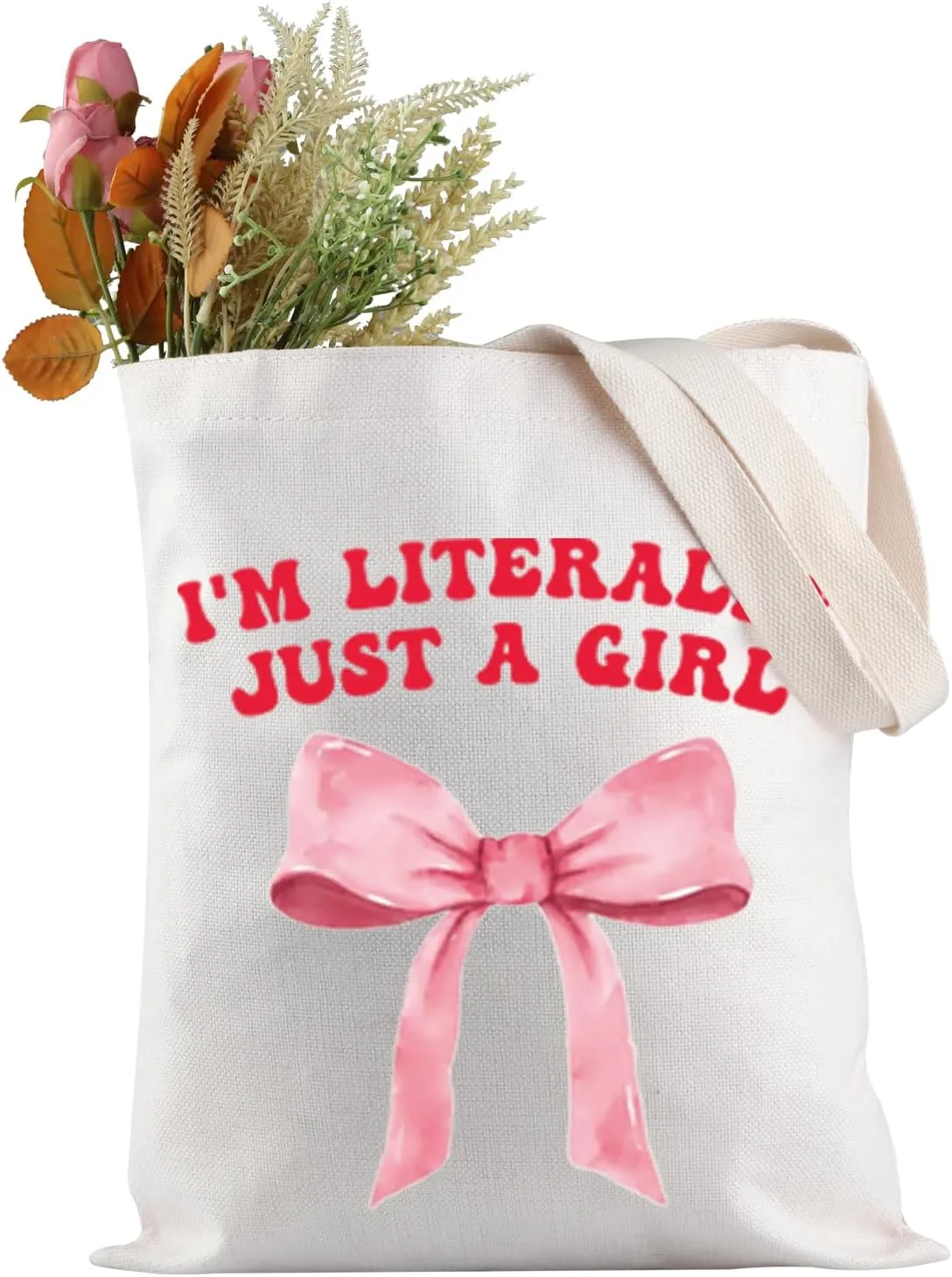 JXGZSO Cute Girly Coquette Bow Shoulder Bag I Am Literally Just A Girl Tote Bag Gift Ideas for Her
