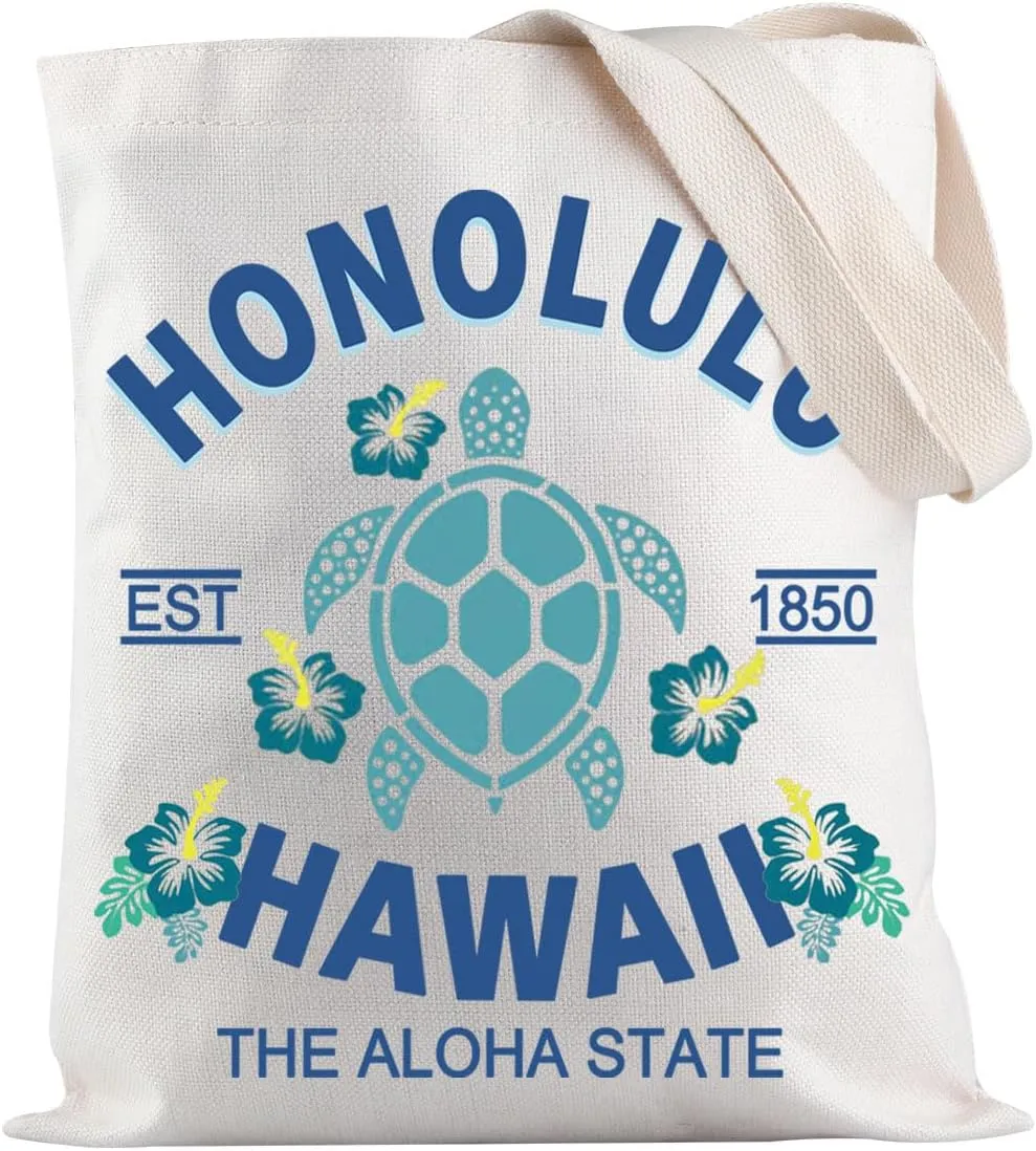 JXGZSO Hawaii Merch Honolulu Hawaii Est 1850 the Aloha State Tote Bag Hibiscus Flower Gift Turtle Gift Aloha State Gift