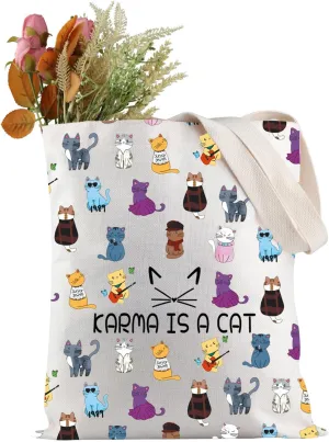 JXGZSO Karma Is A Cat Tote Bag Music Albums As Cat Gift For Fans