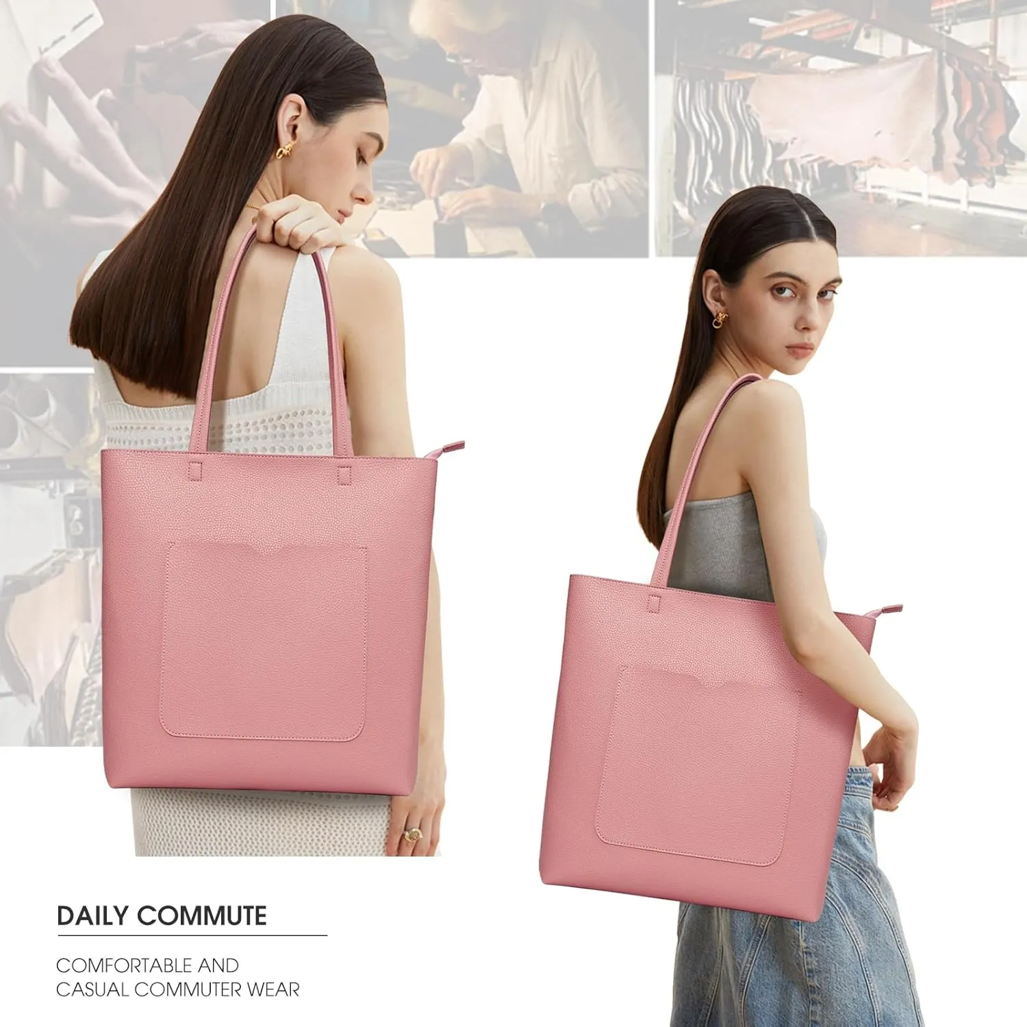 KALIDI Tote Bag Women Shoulder Bag Soft Vegan Leather Purse with Zipper Large Casual Handbags for 17'' Laptop Work Travel