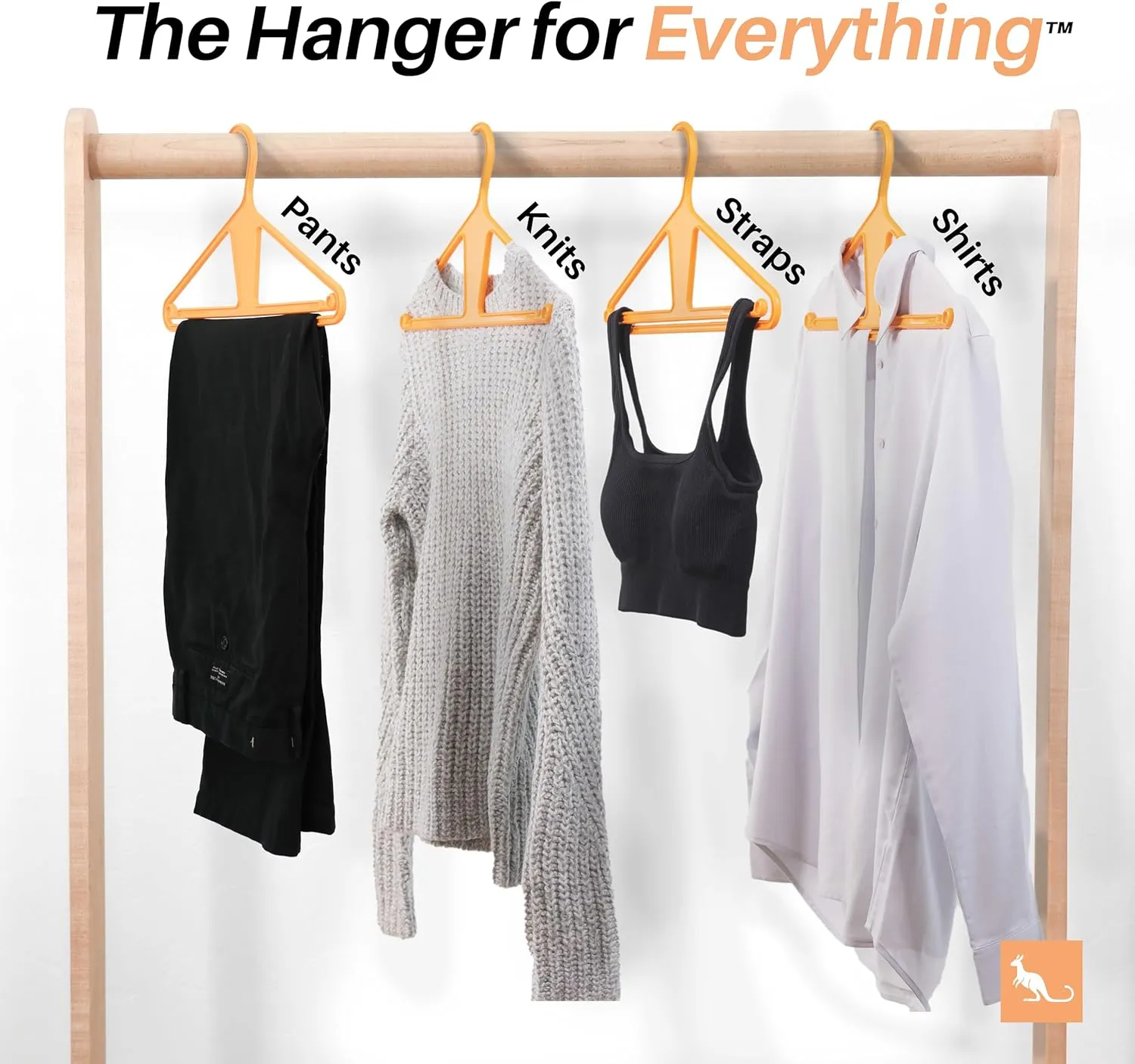 Kangaroo™ 100% Recycled High-Strength Clothing Hanger, Pants, Shirt, Jacket, Suit, Coat - Patent-Pending, Heavy Duty, Recycled, Non-Slip, Hangeroo (Tangerine 30-Pack)