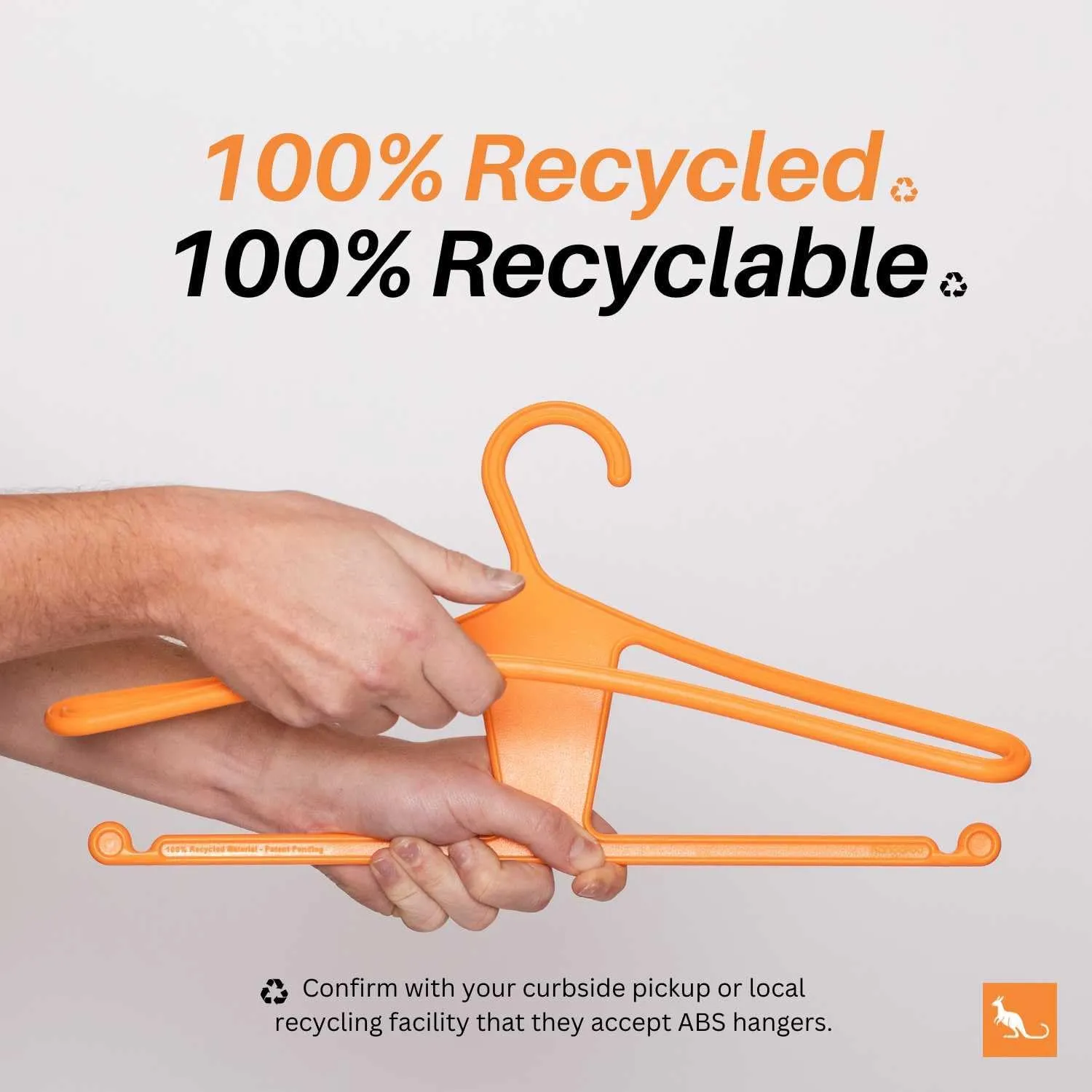 Kangaroo™ 100% Recycled High-Strength Clothing Hanger, Pants, Shirt, Jacket, Suit, Coat - Patent-Pending, Heavy Duty, Recycled, Non-Slip, Hangeroo (Tangerine 30-Pack)