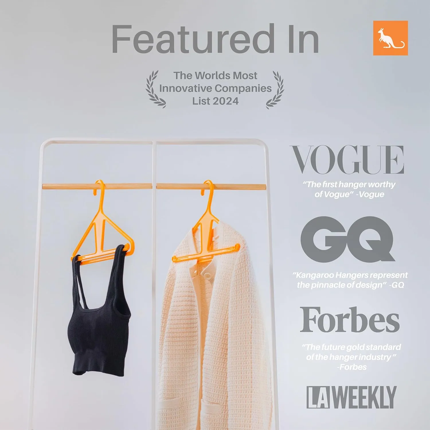 Kangaroo™ 100% Recycled High-Strength Clothing Hanger, Pants, Shirt, Jacket, Suit, Coat - Patent-Pending, Heavy Duty, Recycled, Non-Slip, Hangeroo (Tangerine 30-Pack)