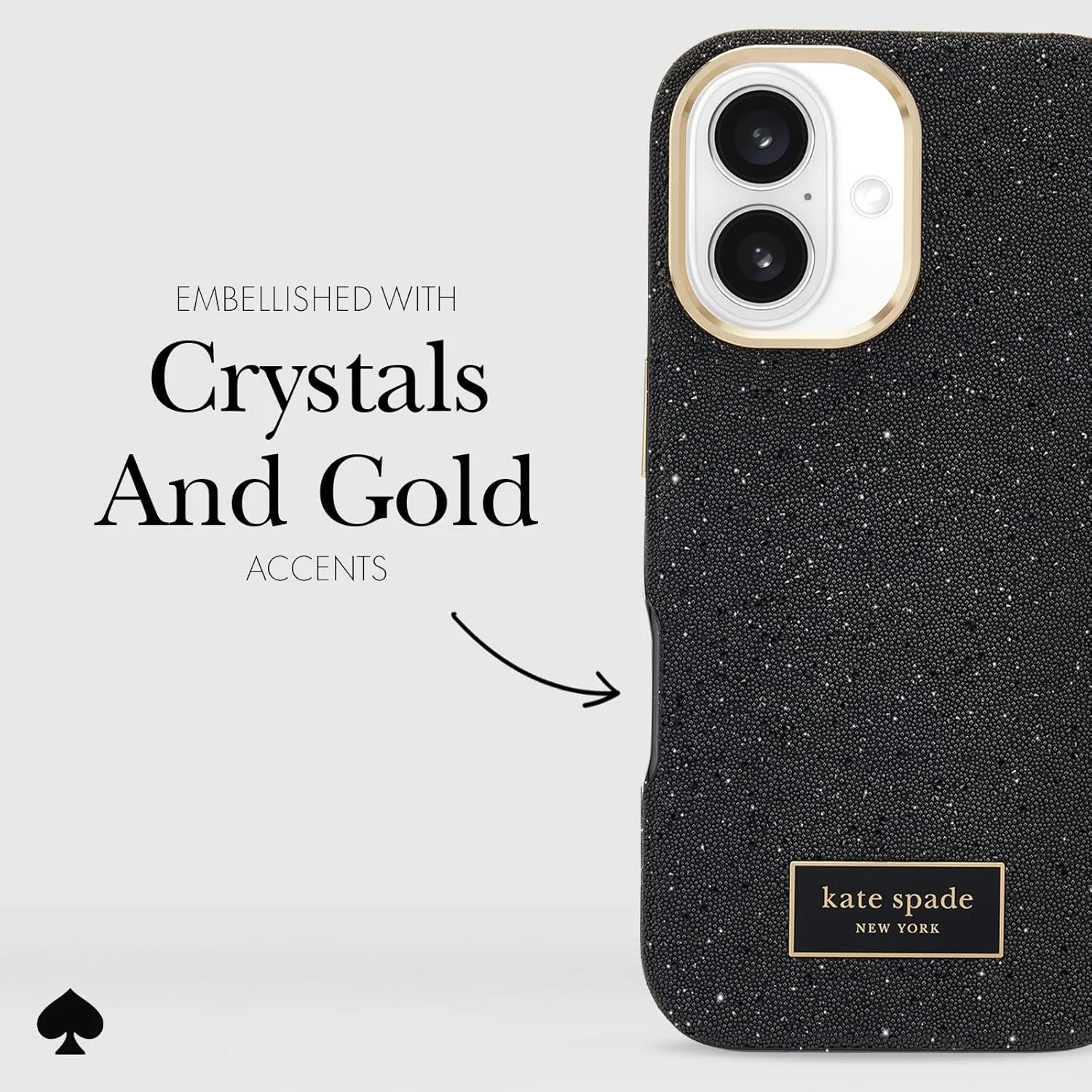kate spade new york iPhone 16 Case - Compatible with MagSafe - Designer Phone Case - Crystal Pave Nightfall