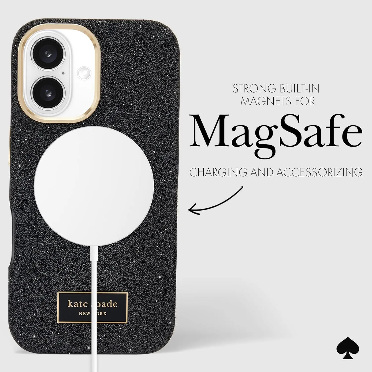 kate spade new york iPhone 16 Case - Compatible with MagSafe - Designer Phone Case - Crystal Pave Nightfall