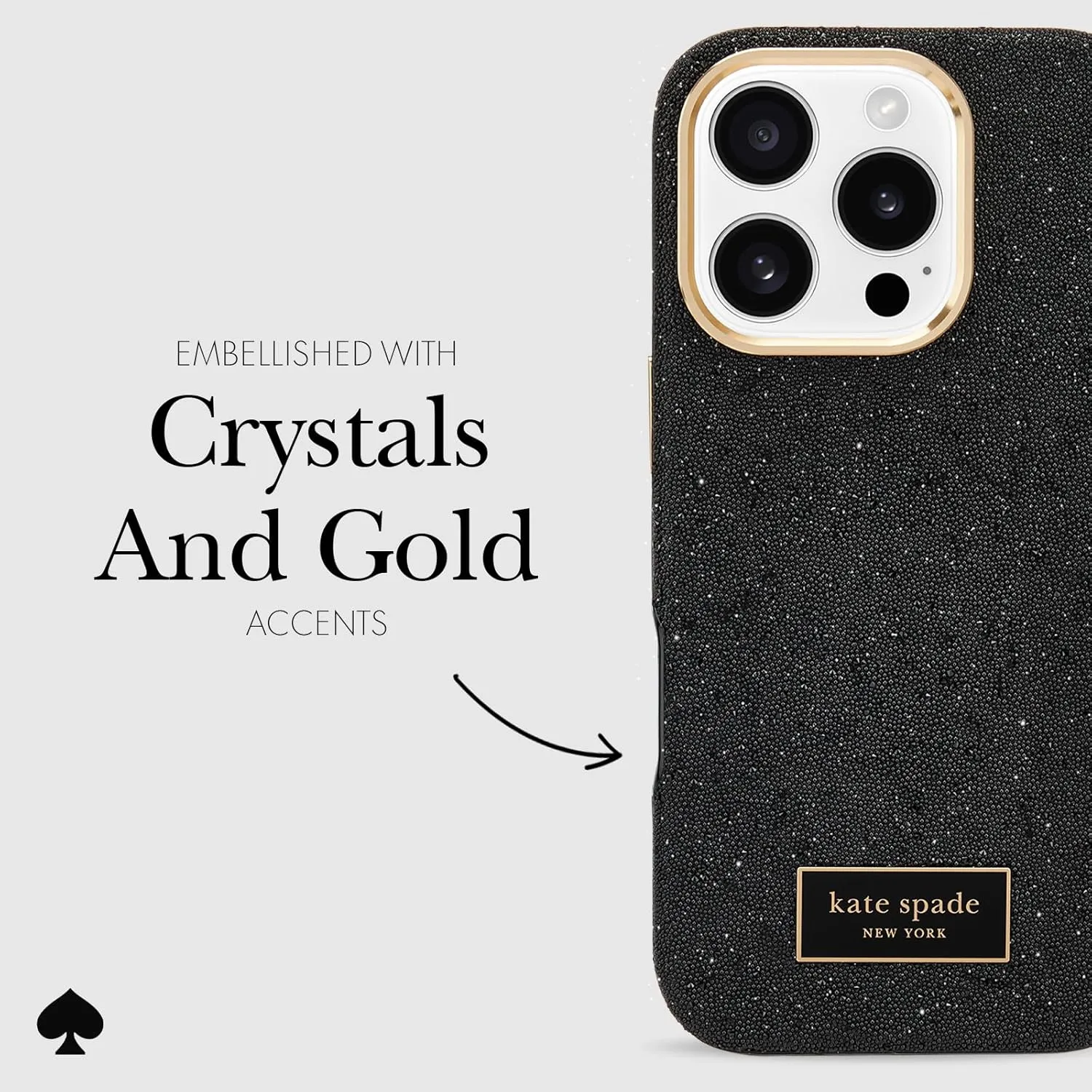 kate spade new york iPhone 16 Pro Case - Compatible with MagSafe - Designer Phone Case - Crystal Pave Nightfall