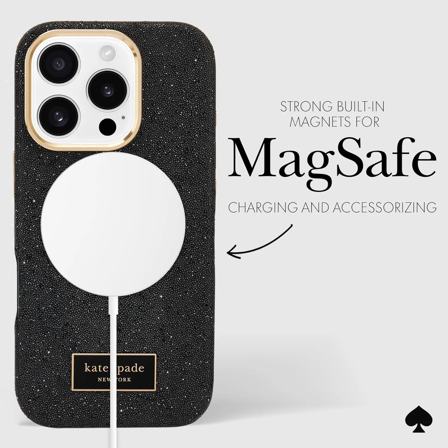 kate spade new york iPhone 16 Pro Case - Compatible with MagSafe - Designer Phone Case - Crystal Pave Nightfall