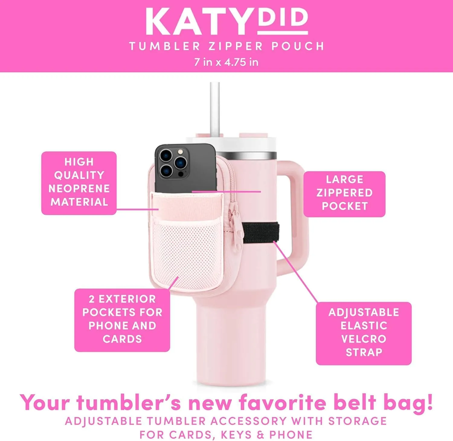 KATYDID Tumbler Zipper Pouch and Phone Holder with 3 Pockets - Compact Water Bottle Pouch for Wallet, Keys, and Phone - Premium Tumbler Accessories