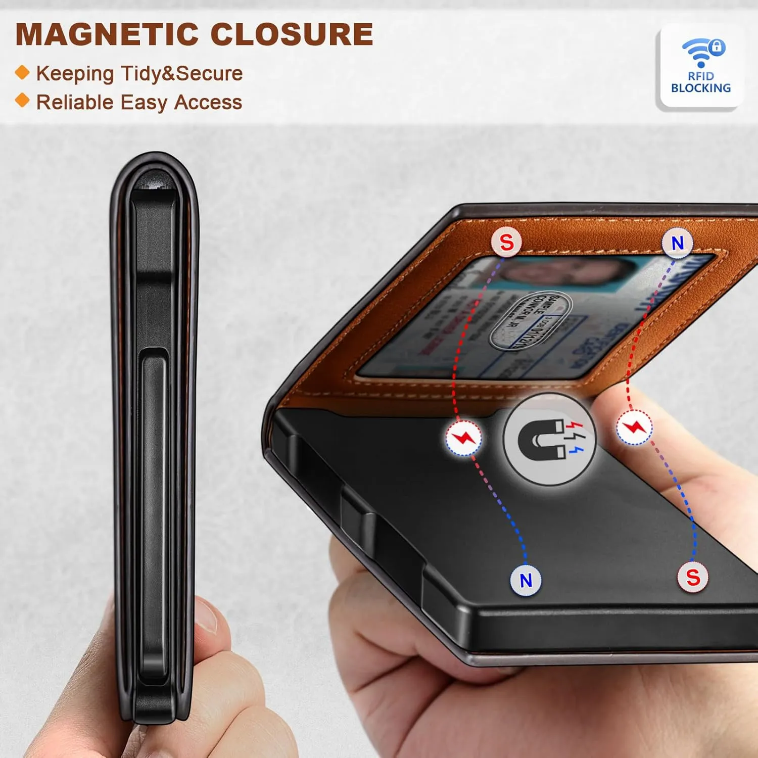 KEMISANT Men Wallet,Slim Wallet Card Case With Magnetic Billfold Flip,Pop-up Access for 12Cards RFID Blocking