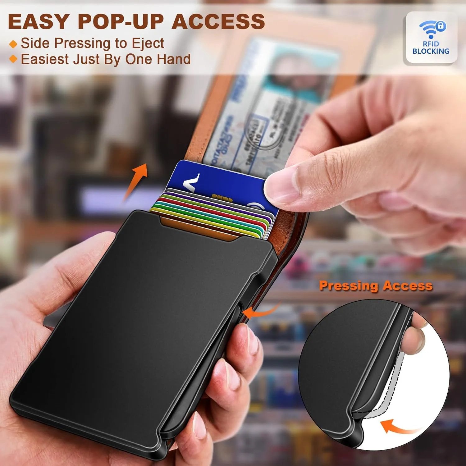 KEMISANT Men Wallet,Slim Wallet Card Case With Magnetic Billfold Flip,Pop-up Access for 12Cards RFID Blocking