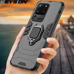 KEYSION Shockproof Armor Case for Samsung Galaxy S20 S20 Plus S20 Ultra Ring Holder Stand Phone Back Cover for Samsung S20  S20