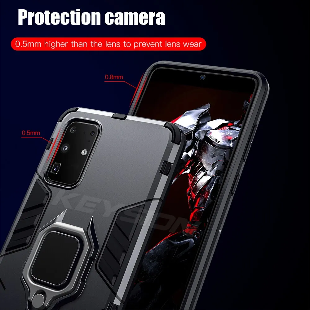 KEYSION Shockproof Armor Case for Samsung Galaxy S20 S20 Plus S20 Ultra Ring Holder Stand Phone Back Cover for Samsung S20  S20
