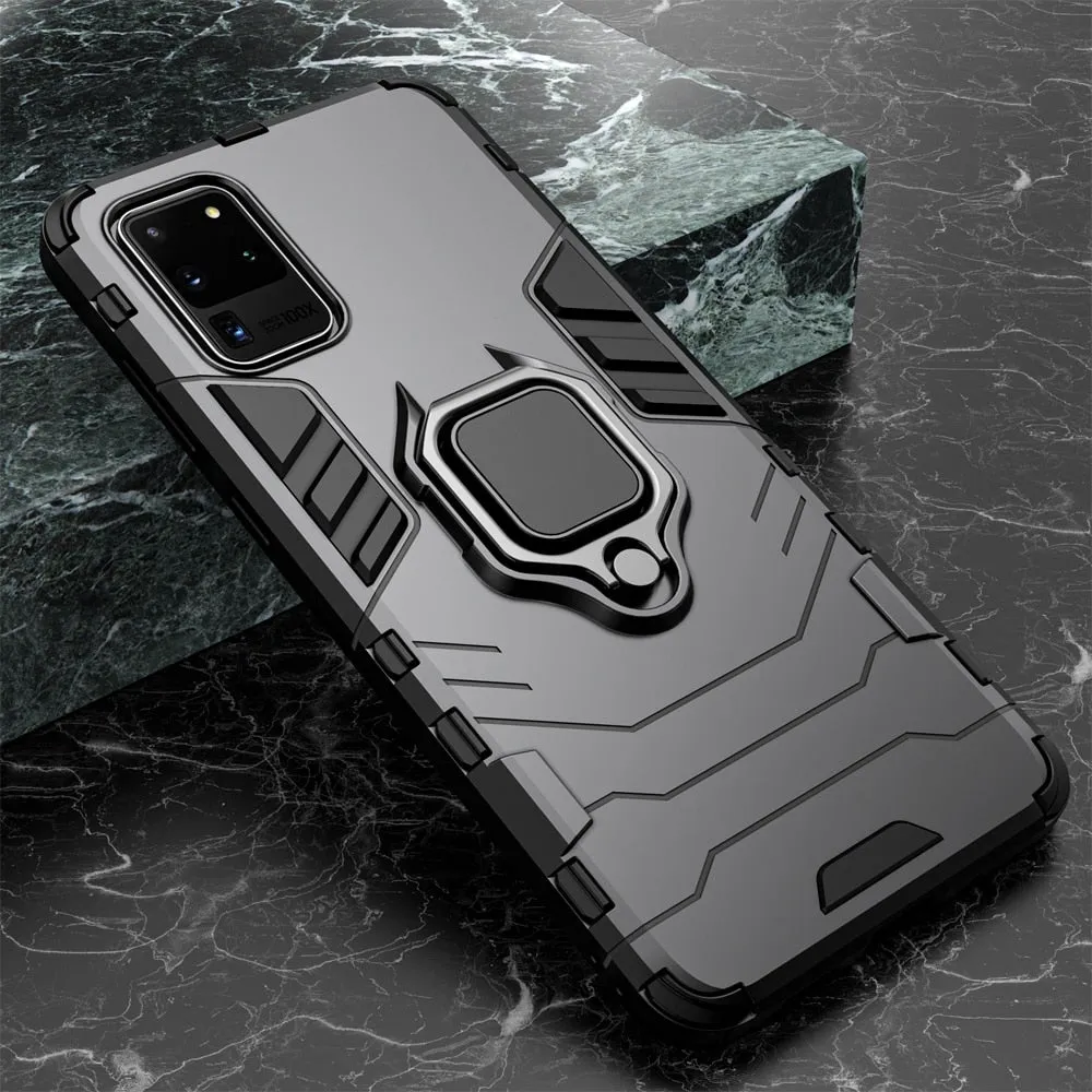 KEYSION Shockproof Armor Case for Samsung Galaxy S20 S20 Plus S20 Ultra Ring Holder Stand Phone Back Cover for Samsung S20  S20