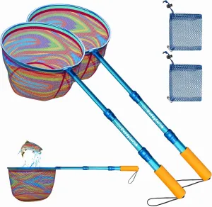 Kids Fishing Net - Extendable Telescopic Landing Net for Boy Girl Children Catching Small Fish Crab Shrimp Minnow Dragonfly Beach Pier Lake River Ocean
