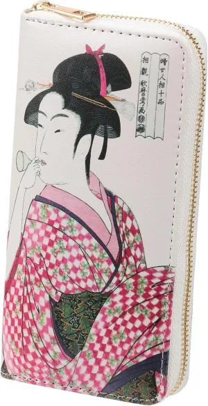 Kitagawa Utamaro: Girl blowing a Vidro Japanese Masterpiece round zipper long wallet gift purse painting japan