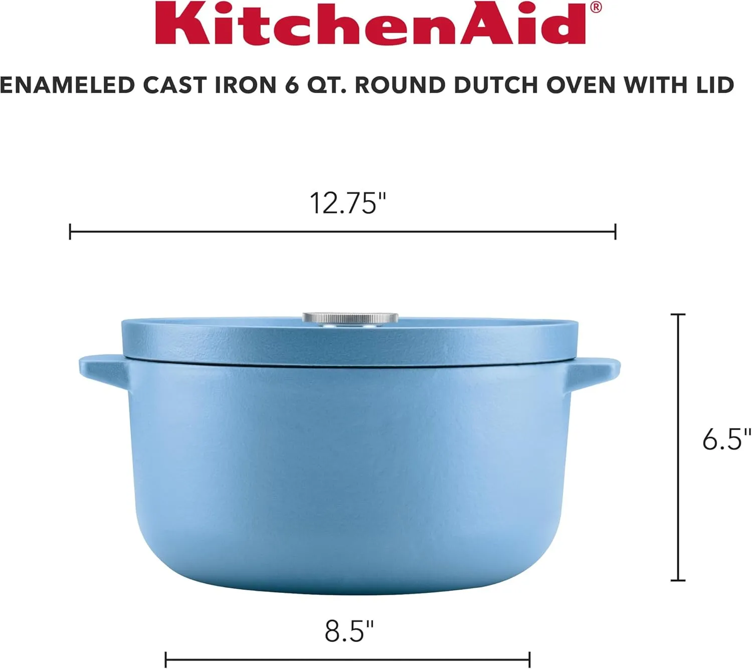 KitchenAid Enameled Cast Iron Dutch Oven/Casserole, 6 Quart, Blue Velvet