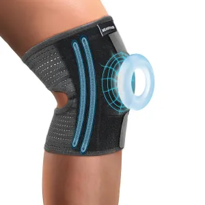 Knee Brace, Dual Spring Support Stabilizer with Breathable Mesh, Shock-Absorbing Compression Sleeve with Anti-Slip Design, Black (Medium)
