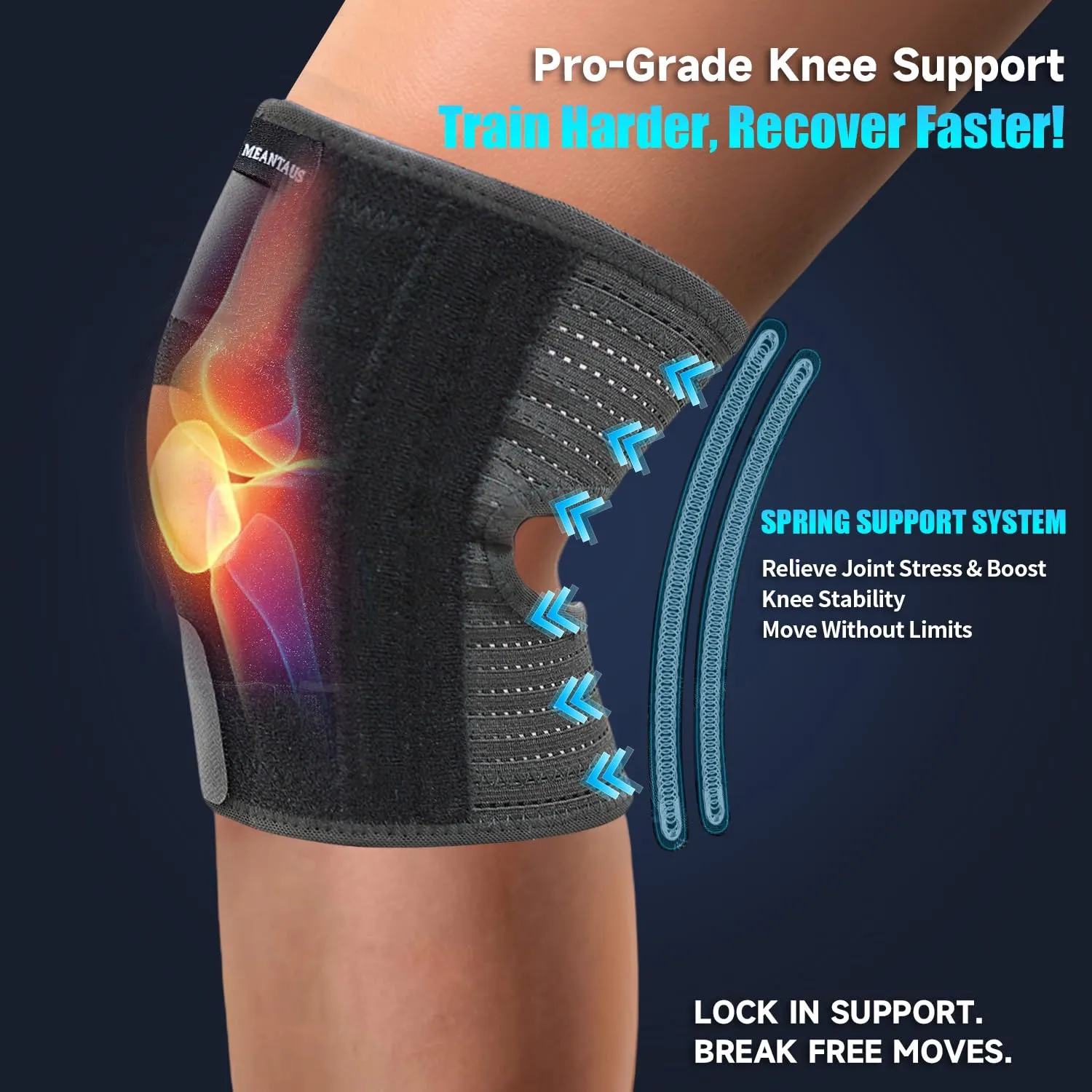 Knee Brace, Dual Spring Support Stabilizer with Breathable Mesh, Shock-Absorbing Compression Sleeve with Anti-Slip Design, Black (Medium)