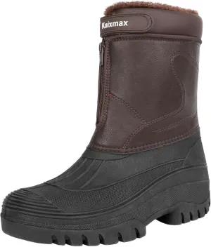 Knixmax Men's Winter Boots Waterproof Snow Shoes Mid Calf Insulated Booties Warm Outdoor Hiking Walking Skiing Boots No Lace Mens Boots With Zipper Size 8-14