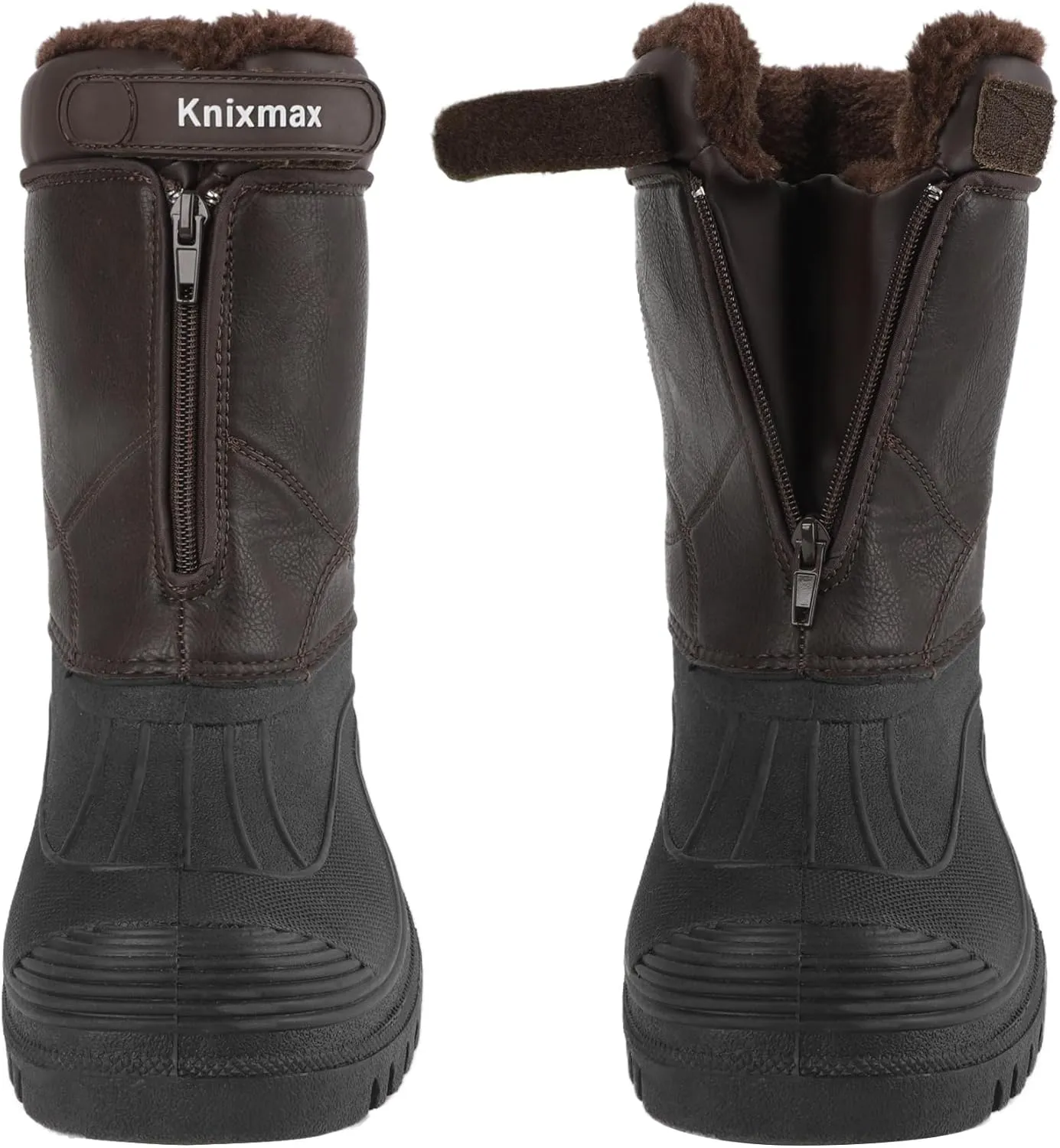 Knixmax Men's Winter Boots Waterproof Snow Shoes Mid Calf Insulated Booties Warm Outdoor Hiking Walking Skiing Boots No Lace Mens Boots With Zipper Size 8-14
