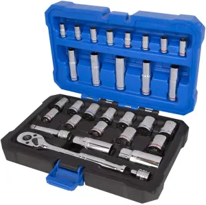 Kobalt 573349 30-Piece 1/4 and 3/8-Inch Drive Mechanic's Tool Set with Hard Case, Inch/Metric