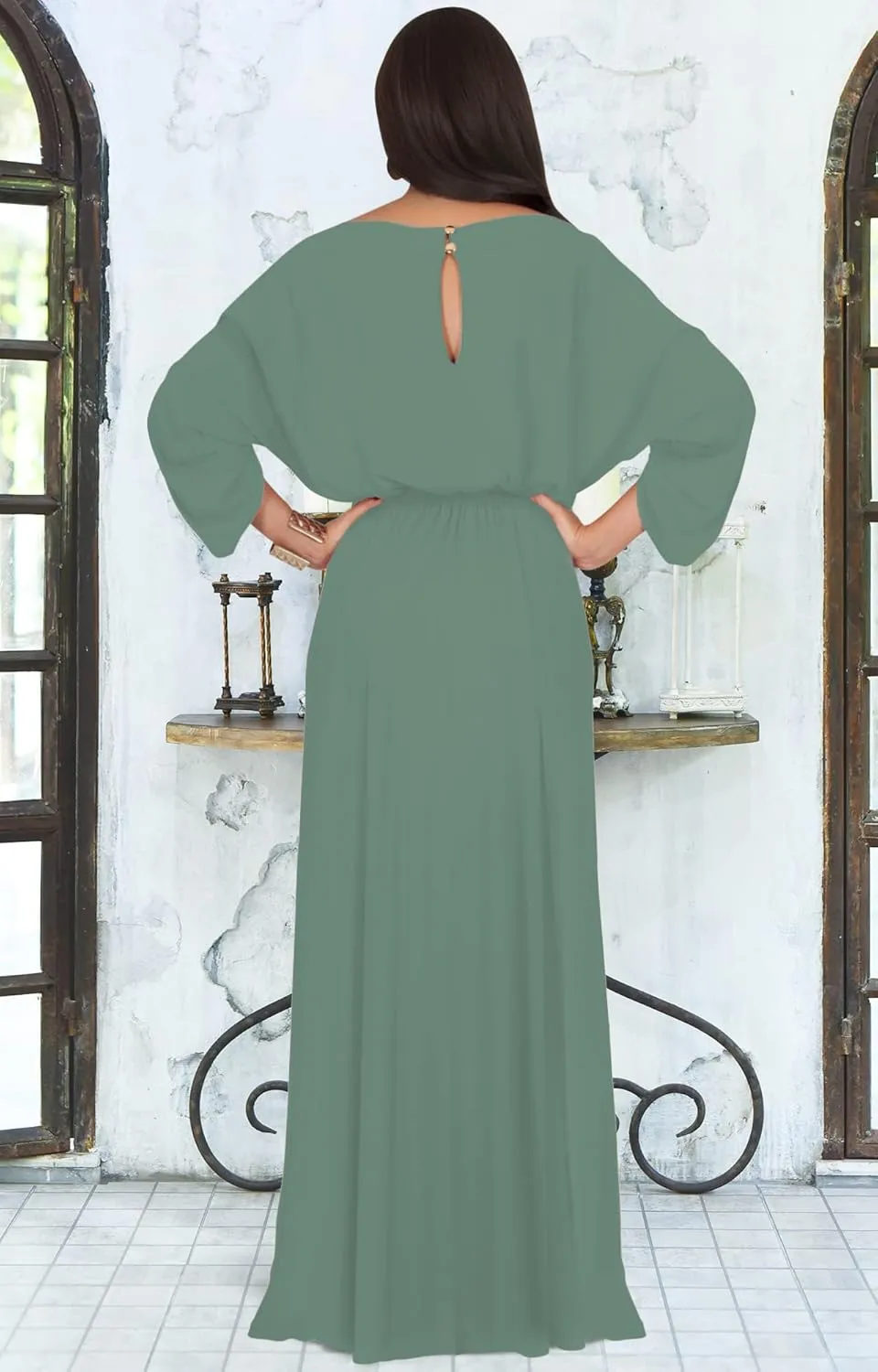 KOH KOH Flowy Formal Batwing Sleeve Evening Casual Gown