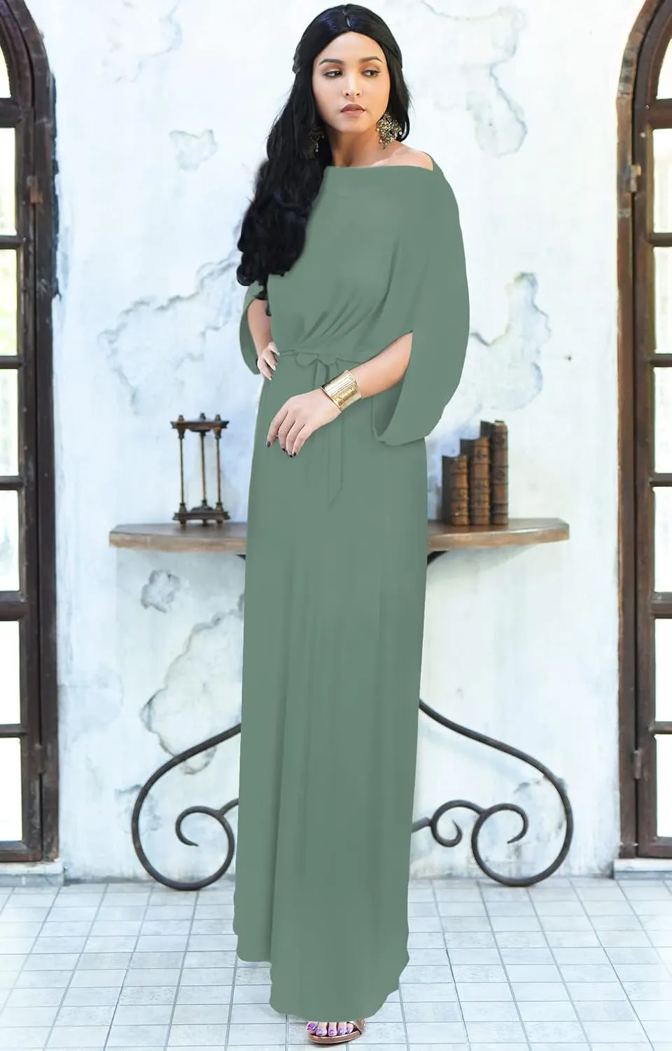 KOH KOH Flowy Formal Batwing Sleeve Evening Casual Gown