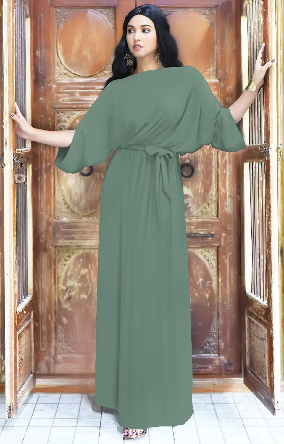 KOH KOH Flowy Formal Batwing Sleeve Evening Casual Gown