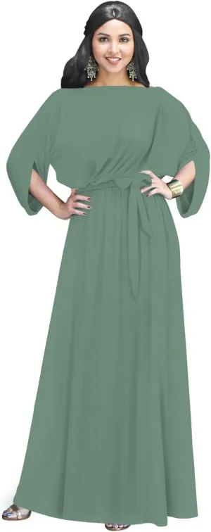 KOH KOH Flowy Formal Batwing Sleeve Evening Casual Gown