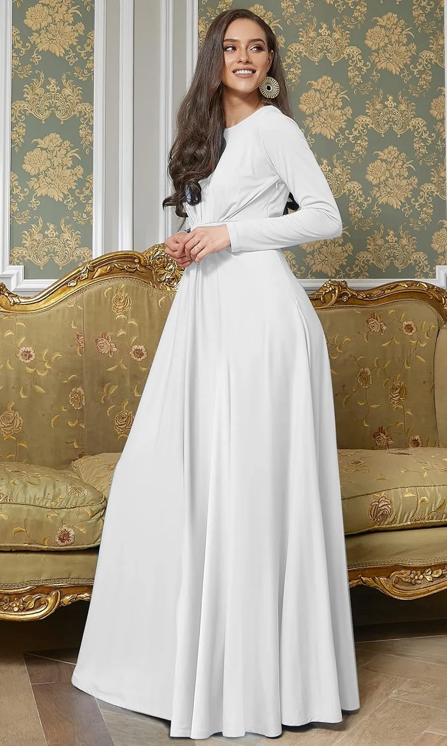 KOH KOH Womens Long Sleeve Flowy Empire Waist Fall Winter Party Gown