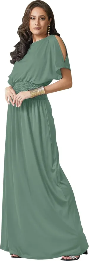 KOH KOH Womens Split Sleeves Smocked Elegant Cocktail Long Maxi Dress