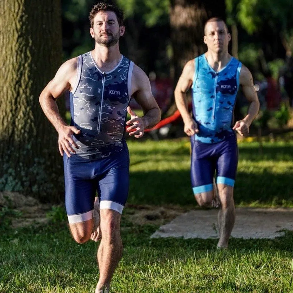 KONA Mens Assault Triathlon Race Suit - Sleeveless Skinsuit Padded Cycling Tri Suit for Swim Bike Run