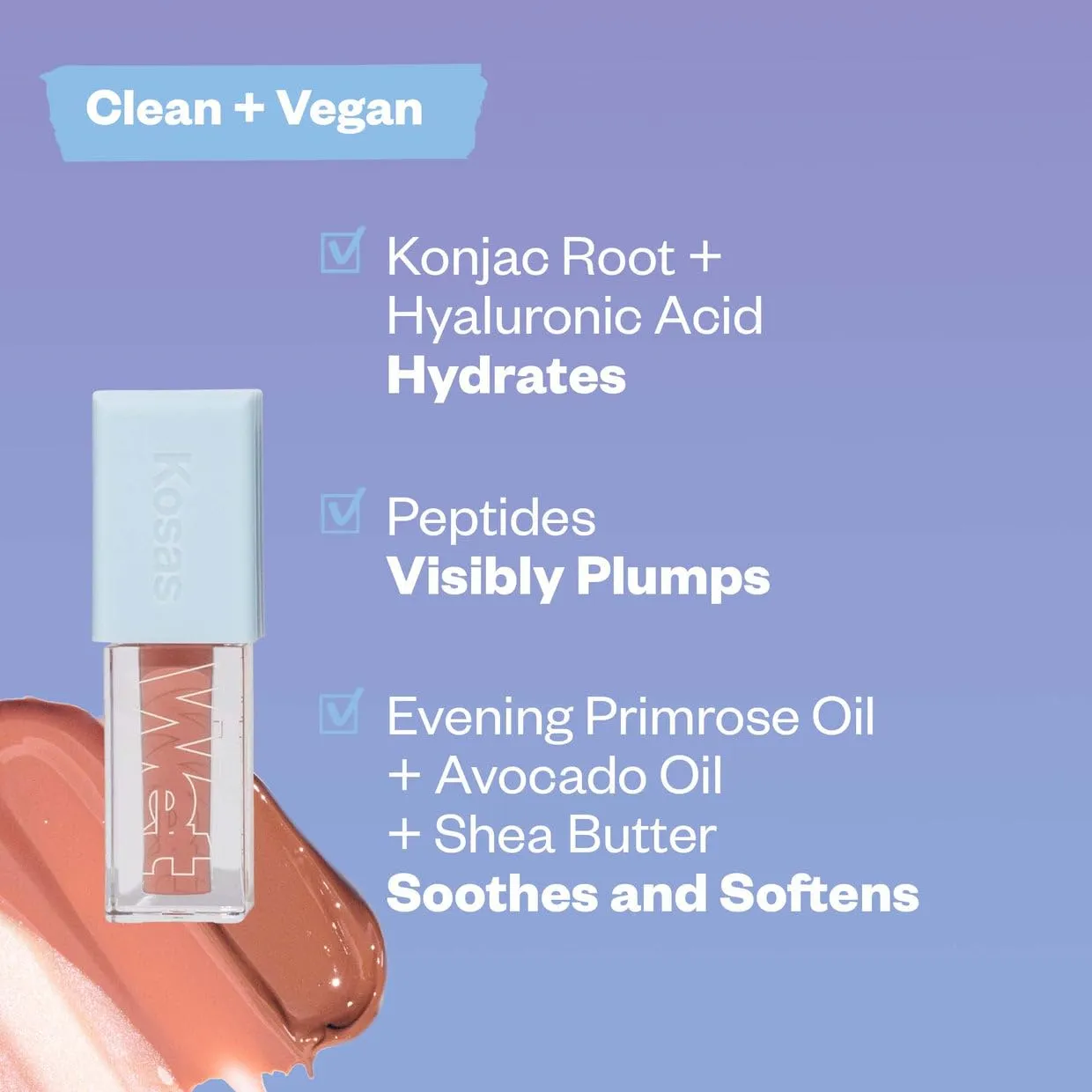 Kosas Wet Lip Oil Gloss - Hydrating Lip Plumping Treatment with Hyaluronic Acid & Peptides, Non-Sticky Finish (Unzipped)