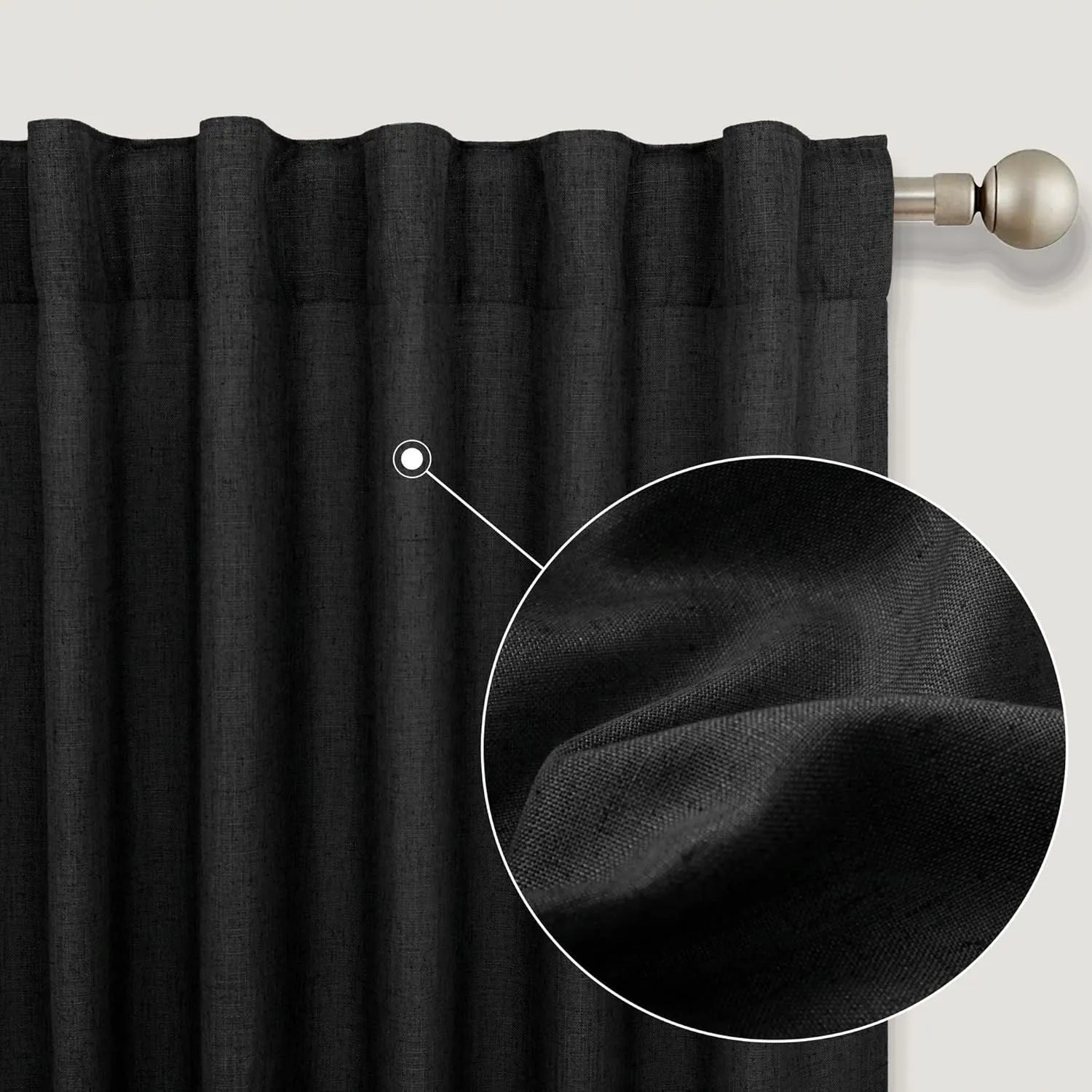 KOUFALL Black Curtains for Living Room 84 Inches Long 2 Panels Set Linen Semi Sheer Light Filtering Back Tab Farmhouse Dark Bedroom Curtain Drapes 84 Inch Length