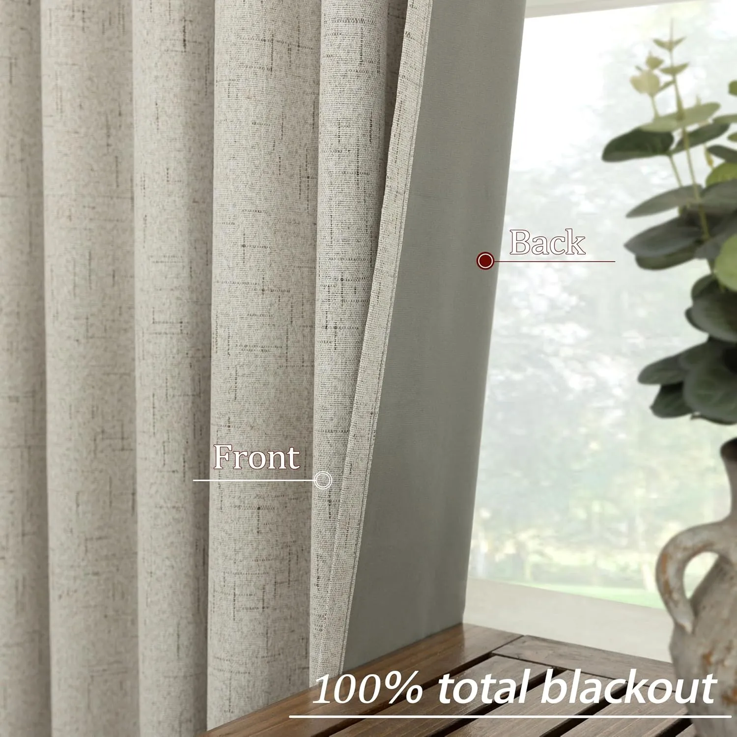 KOUFALL Rustic Country Curtains for Living Room,Greige Dark Beige Blackout Faux Flax Linen Look Burlap Curtains Farmhouse for Bedroom 84 Inches Long