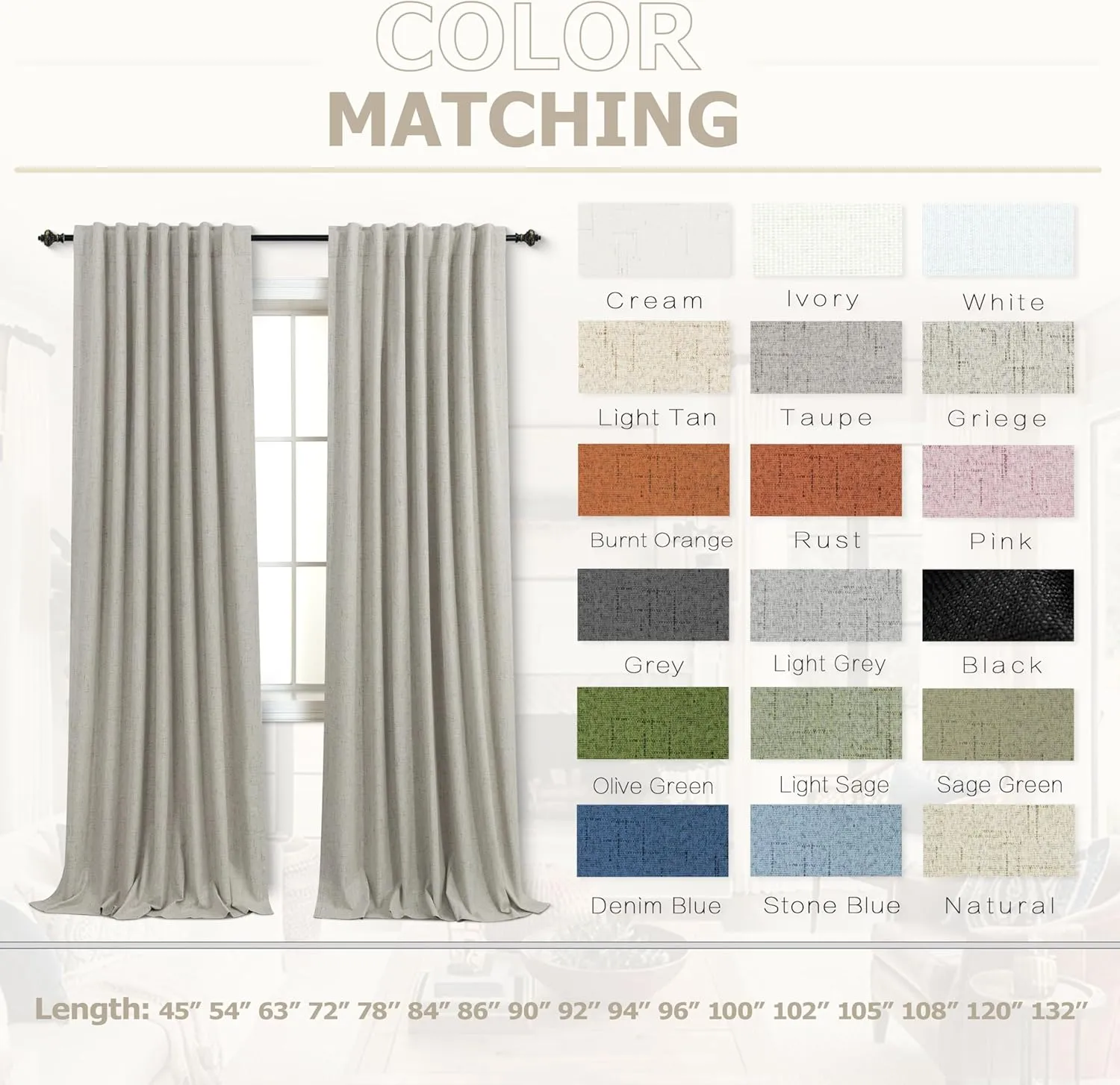 KOUFALL Rustic Country Curtains for Living Room,Greige Dark Beige Blackout Faux Flax Linen Look Burlap Curtains Farmhouse for Bedroom 84 Inches Long