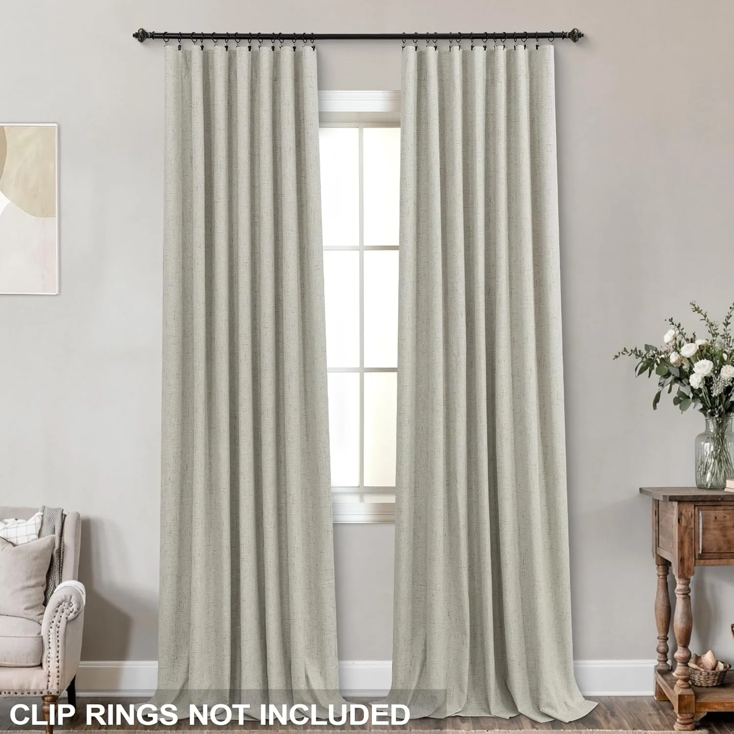 KOUFALL Rustic Country Curtains for Living Room,Greige Dark Beige Blackout Faux Flax Linen Look Burlap Curtains Farmhouse for Bedroom 84 Inches Long
