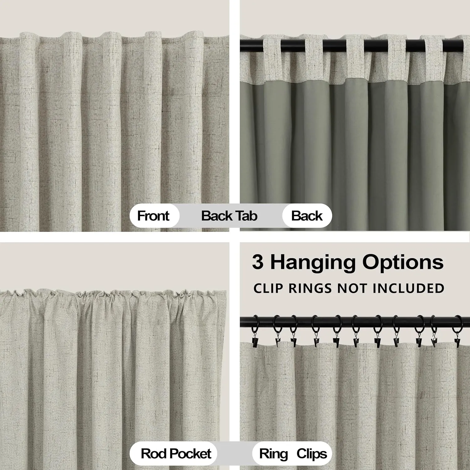 KOUFALL Rustic Country Curtains for Living Room,Greige Dark Beige Blackout Faux Flax Linen Look Burlap Curtains Farmhouse for Bedroom 84 Inches Long